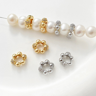 保色14K包金锆石花环隔珠花形圆环隔环手工串珠div手链饰品配件