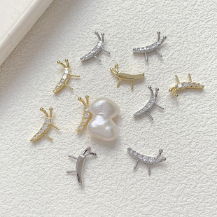 铜镀保色珍珠巴洛克配件插针蝴蝶空托diy手工手作耳饰配件饰品