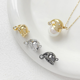 铜镀真金保色阿飘可爱睡帽吊坠diy珍珠托巴洛克插针项坠配件