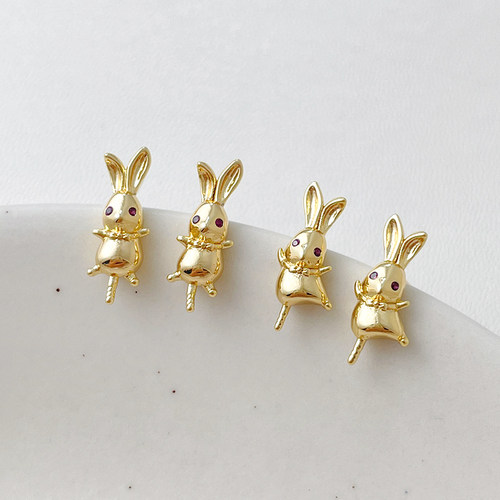 小兔子插珍珠耳钉铜包金耳饰配件