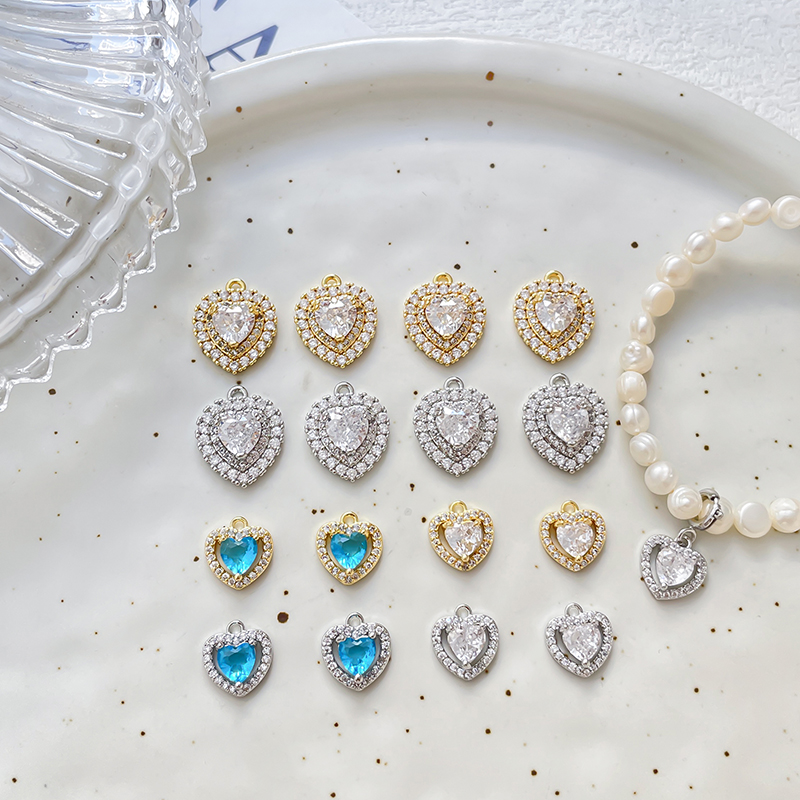 海洋之心爱心吊坠铜镶锆饰品配件