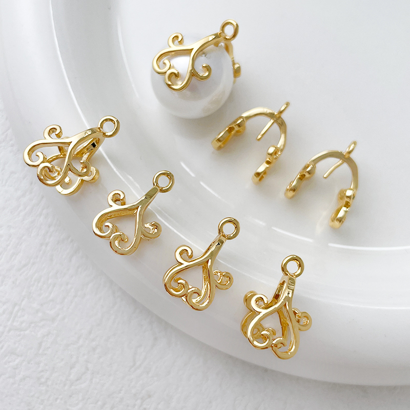 包金插珍珠吊坠镀真金饰品配件