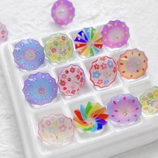 印花mini迷你雨伞小伞树脂挂件diy手工饰品手链项链阿飘权杖配件