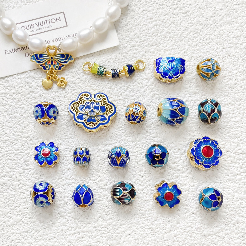 景泰蓝烧蓝蝴蝶花苞隔珠沙金配件