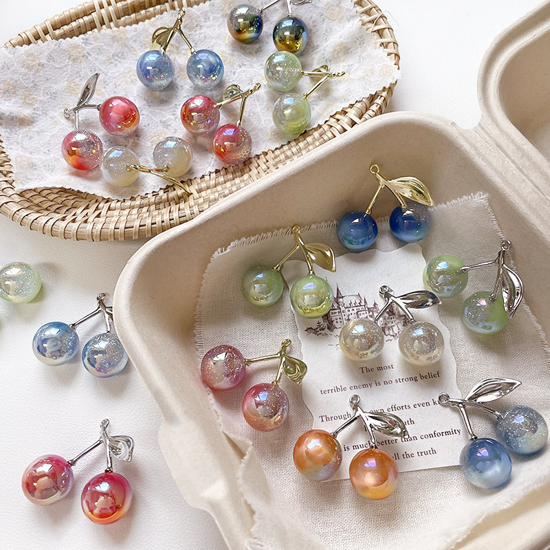 新款多色渐变细闪大号樱桃吊坠