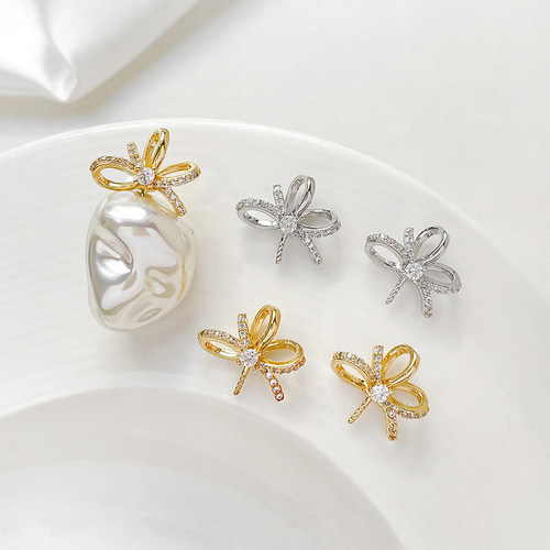 镶锆石蝴蝶结吊坠真金电镀配件