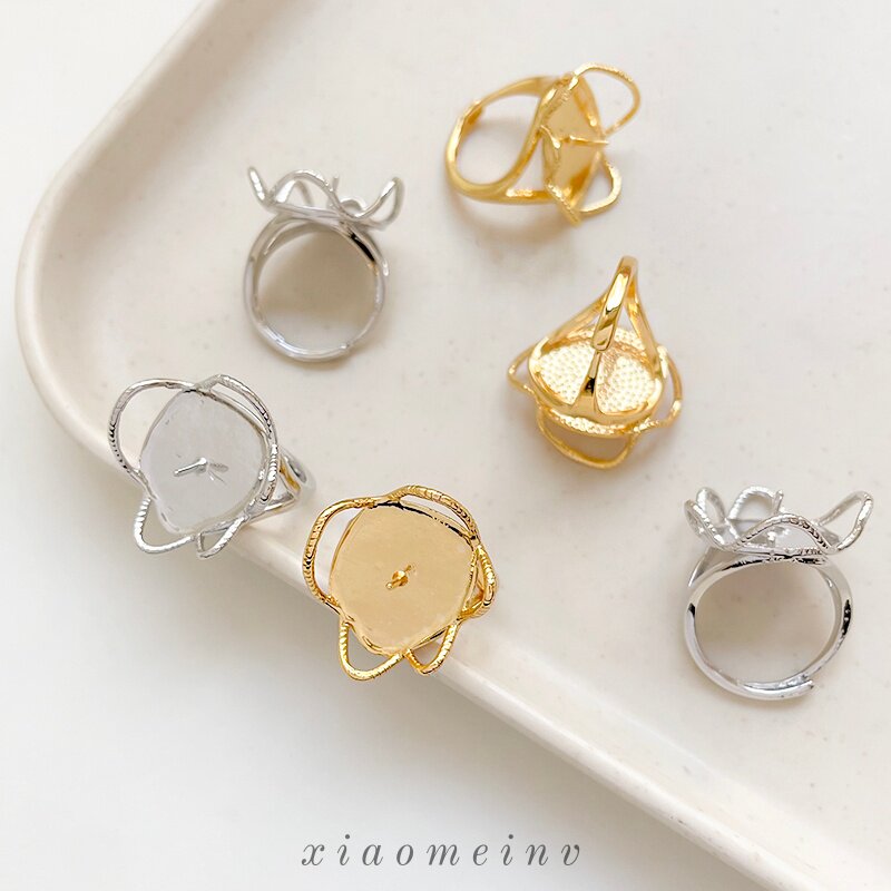 18k金空托简约不规则花边戒指