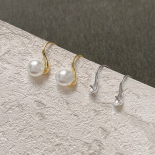 铜镀真金保色简约珍珠托高跟鞋耳钩自插珍珠耳饰耳钉配件DIY材料