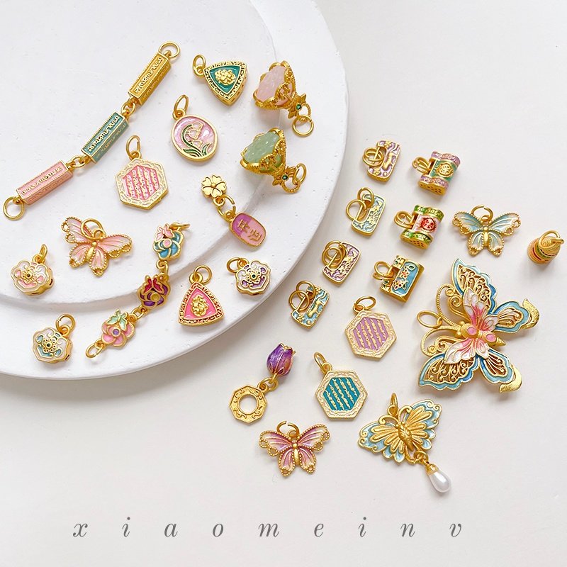 古法沙金珐琅彩蝴蝶镂空铜镀金小挂件diy手工古风串珠串饰配件,饰品/流行首饰/时尚饰品新,其他DIY饰品配件,淘宝优惠券,粉丝福利购,淘宝优惠卷