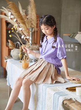 拉酷儿LAKUER品牌童装实体店断码捡漏棉麻半身裙H94218