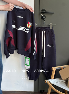 LAKUER拉酷儿XR3088藏青色卫衣裤套装童装实体店奕佳潮童馆现货