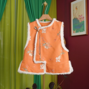 【闲庭序】上久楷·'山石牡丹'四重维宋锦棉马甲拼水貂毛秋冬斜襟