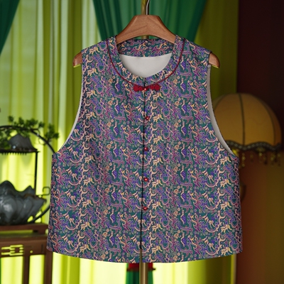 【闲庭序】张和才·'五星出东方'古蜀锦桑蚕丝新中式马夹国风