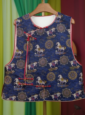 【闲庭序】钱小萍·'马上有福'带钢印名家宋锦马夹新中式国风