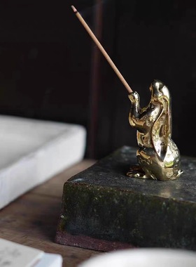 四喜器物可爱复古纯铜许愿小兔子线香插茶宠仙兔摆件礼盒