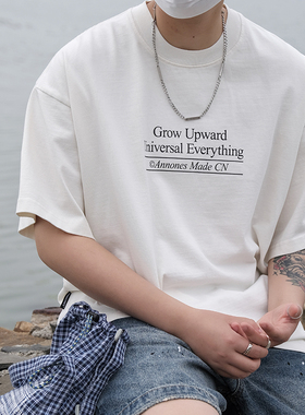 TINGOPLANET2024新款男士t恤280g重磅纯棉短袖休闲宽松简约字母潮