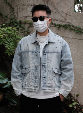 TINGOPLANET2025秋冬新款男士短款牛仔外套夹克水洗漆点复古潮牌