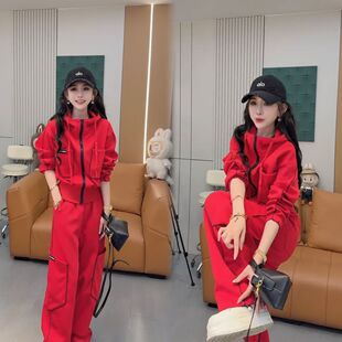 2026年早春网红新款时尚百搭欧货设计感潮流撞色外套+裤子套装女