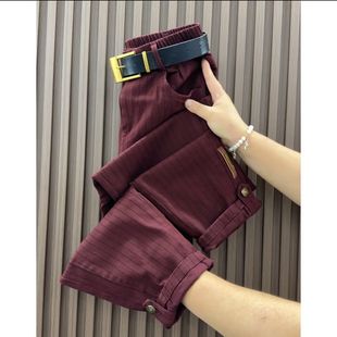 老爹女裤 时尚 牛仔洋气高腰哈伦九分宽松条纹休闲裤 2026早春新款