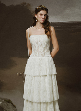 越南小众LINH PHUNG 2025年夏季新款法式蕾丝花吊带长裙