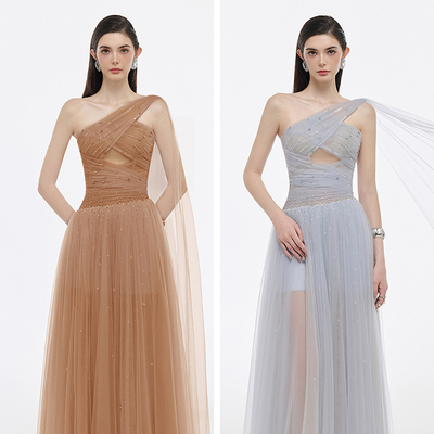 越南JOSEPHINE 2025年春季新款设计感镂空亮片单肩高腰长裙