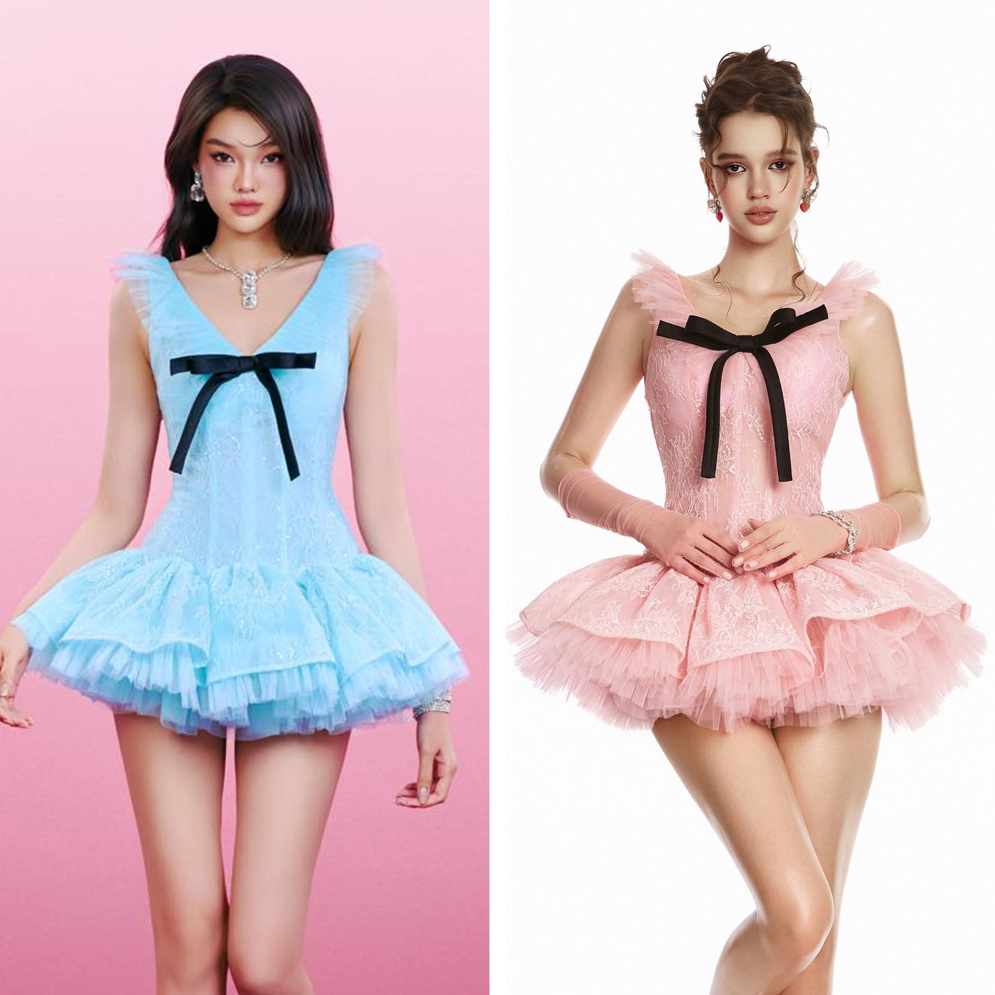 越南小众品牌MOULINROSE 2026年春季新款少女感撞色蝴蝶结连衣裙