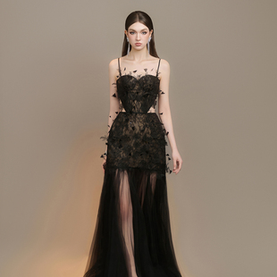 黑色亮片蕾丝爱心设计吊带裙 新款 越南小众品牌ARTI 2025年夏季