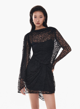 越南小众MUSTHAVE 2024夏季新款透气垂感镂空蕾丝堆褶连衣裙