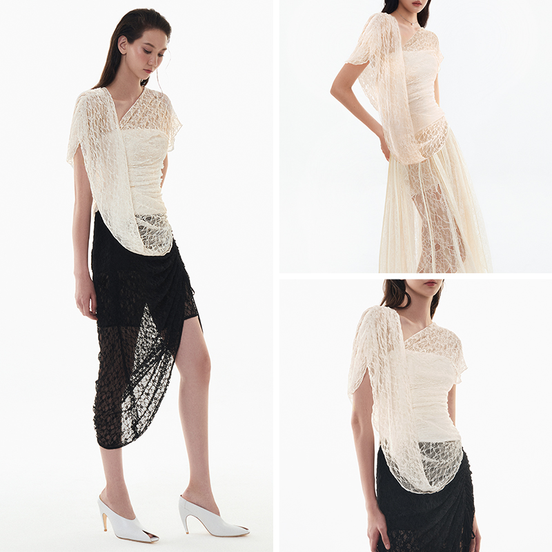 越南小众MUSTHAVE 2024夏季新款轻盈透气蕾丝立体纹理套装裙