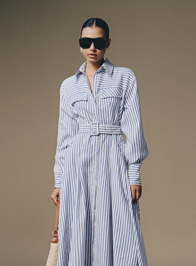 越南小众KEIRA TONG 2025年秋季新款南法松弛感蓝色条纹长裙