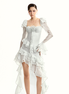 越南小众MUSTHAVE 2024年冬季新款独特银灰色弹力压褶连衣裙