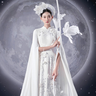 越南LAM KHUE奥黛系列 2023年冬季新款 气质刺绣长袍设计套装