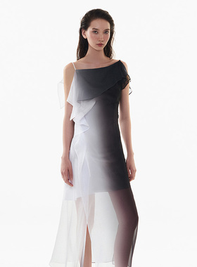 越南小众MUSTHAVE 2024夏季新款黑白晕染感轻盈透气吊带裙