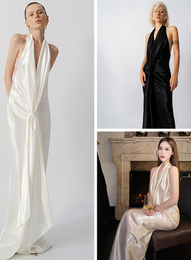 越南小众品牌DATT 2024年春夏新款性感大露背珠光缎面垂感长裙