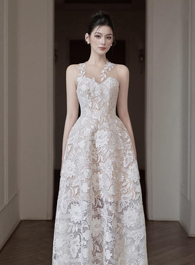 越南小众DELICATE 2025年夏季新款知性优雅蕾丝花无袖高腰连衣裙