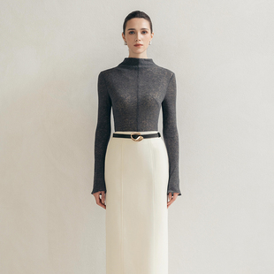 越南小众LALLEE 2026秋季新款朦胧简约灰色竖条纹上衣+直筒半裙