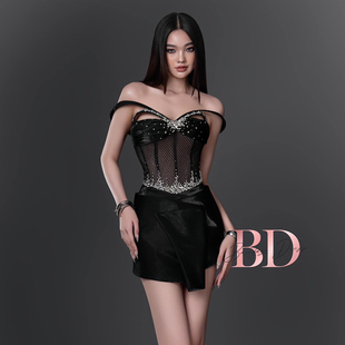 性感御姐黑色微透视亮片裙 新款 越南小众品牌BANDAGE 2024冬季