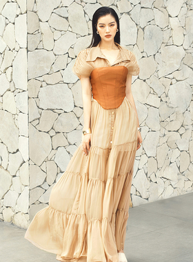 越南小众MUSTHAVE 2023年春季新款部落公主抹胸褶皱设计感套装裙