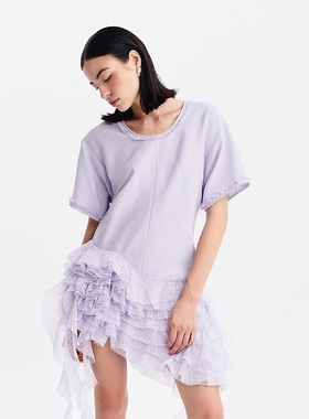 越南小众MUSTHAVE 2024年夏季新款优雅淡紫色层叠荷叶边连衣裙