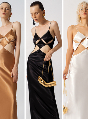 越南小众品牌DATT 2024年夏季新款时尚晚宴镂空性感修身吊带裙