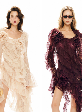 越南小众MUSTHAVE 2025年秋季新款华丽多层次蕾丝花连衣裙