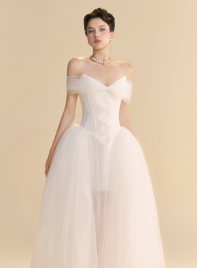 越南小众LINH PHUNG 2025年秋季新款白色收腰网纱礼服裙