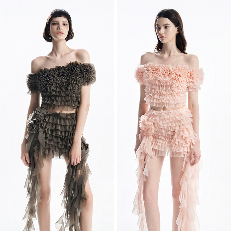 越南小众MUSTHAVE 2025年夏季新款甜美个性簇拥感一字肩套装裙