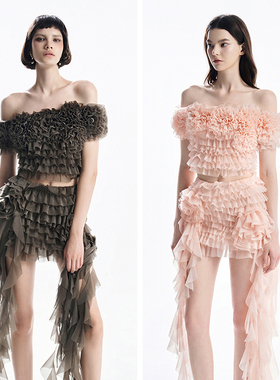 越南小众MUSTHAVE 2025年夏季新款甜美个性簇拥感一字肩套装裙