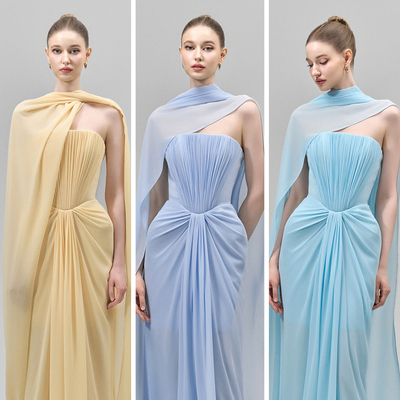 越南小众MDC 2025年秋季新款轻盈薄款挂脖细褶礼服裙