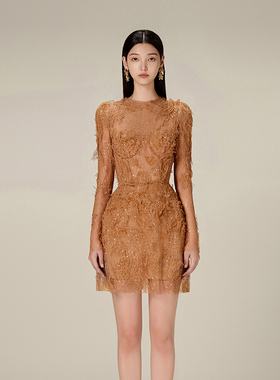 品牌授权 越南小众MONTSAND 2026年春季新款蕾丝薄纱钩花连衣裙