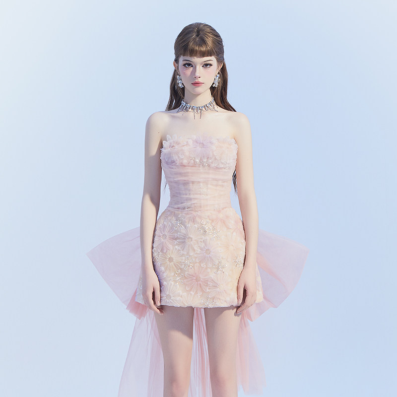 越南小众品牌BY JENNY 2025年春季新款立体薄纱花朵蝴蝶结裙