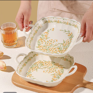 新铃兰花开8.5英寸双耳盘高温陶瓷釉下彩水果盘家用餐具高颜值