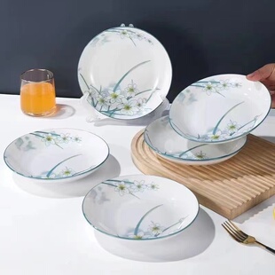 水仙花6英寸凉菜盘吐骨碟10个装 陶瓷釉下彩可进微波炉洗碗机碟子
