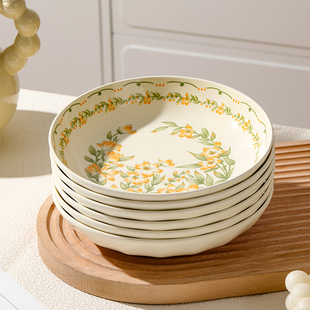 新铃兰花开8英寸圆盘高温釉下彩陶瓷色釉款 圆盘家用盘菜盘碟子盘